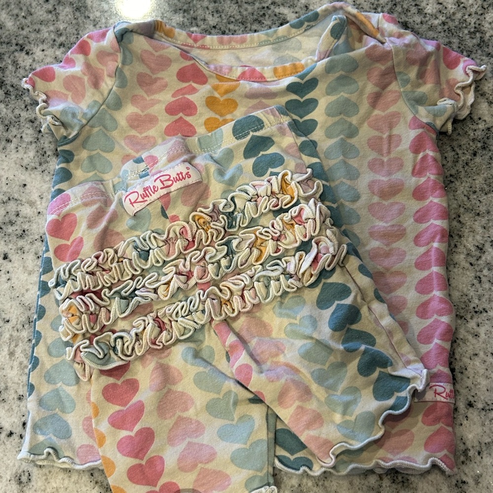 Rainbow hearts ruffle butts pj set 18-24m